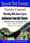 poster for blossom harp concert in Ballinasloe Town Hall28th June 2018
